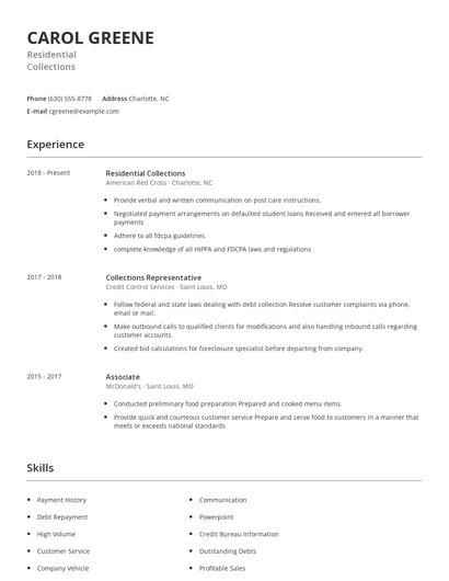 Residential Collections Resume