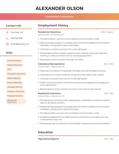 Residential Collections Resume