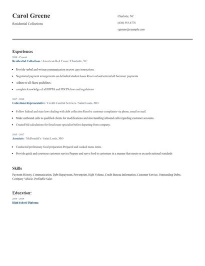 Residential Collections Resume