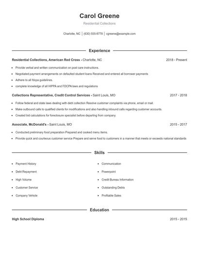 Residential Collections Resume