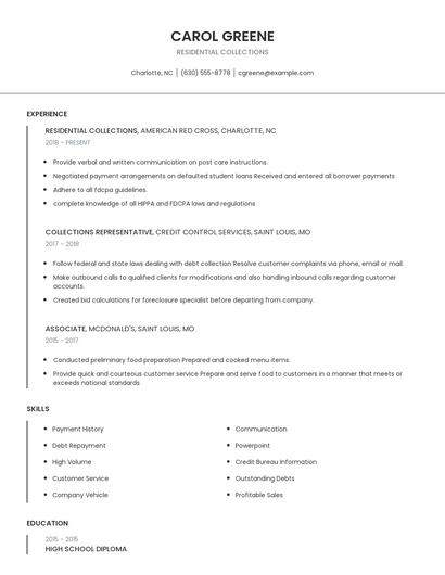 Residential Collections Resume