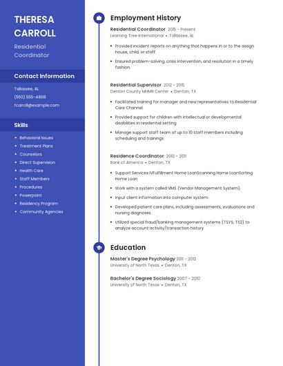 Residential Coordinator Resume
