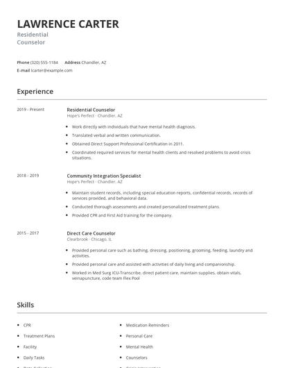 Residential Counselor Resume