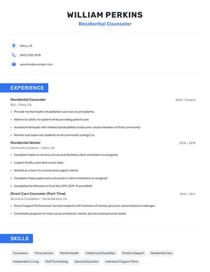 Residential Counselor Resume