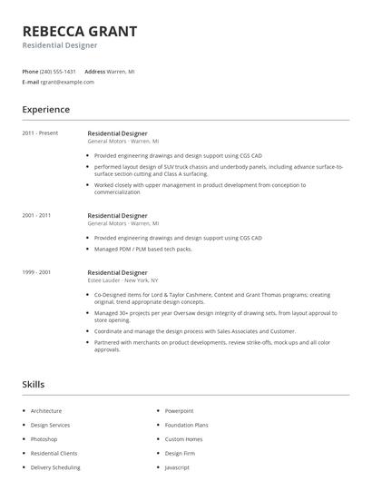 Residential Designer Resume