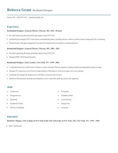Residential Designer Resume