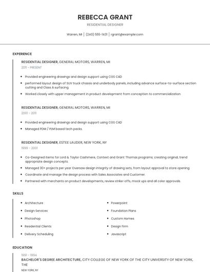 Residential Designer Resume