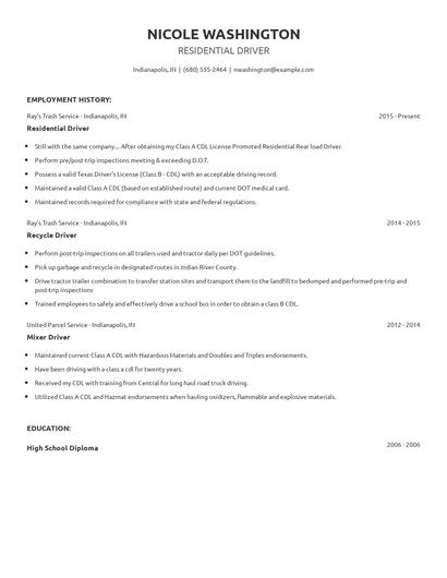 Residential Driver Resume