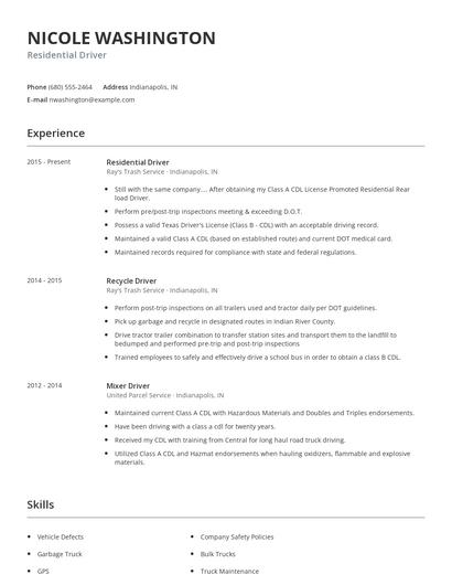 Residential Driver Resume