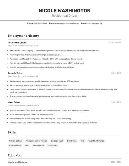 Residential Driver Resume