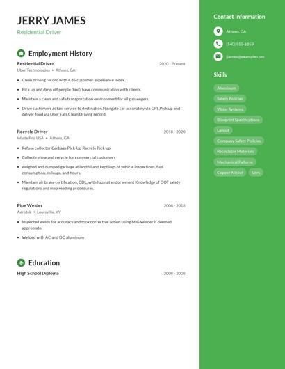 Residential Driver Resume