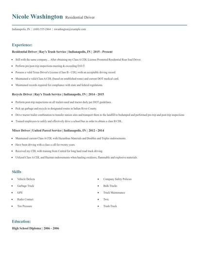 Residential Driver Resume