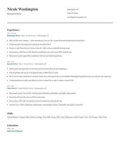 Residential Driver Resume