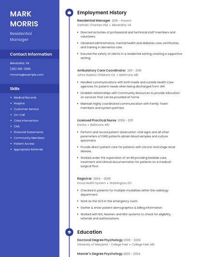 Residential Manager Resume