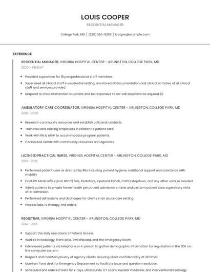 Residential Manager Resume