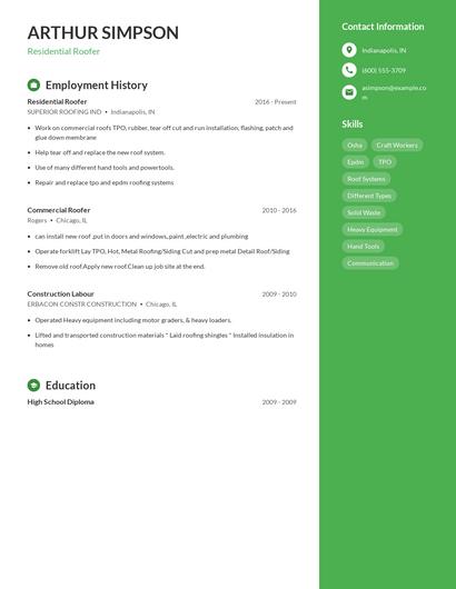 Residential Roofer Resume