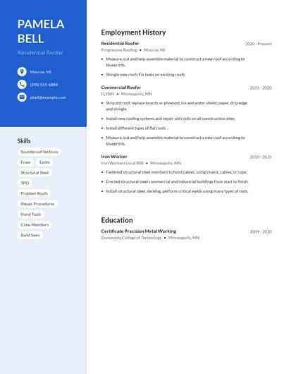 Residential Roofer Resume