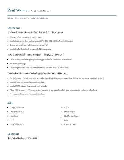 Residential Roofer Resume