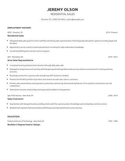 Residential Sales Resume