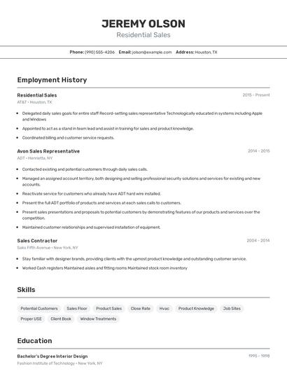 Residential Sales Resume