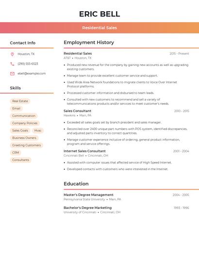 Residential Sales Resume