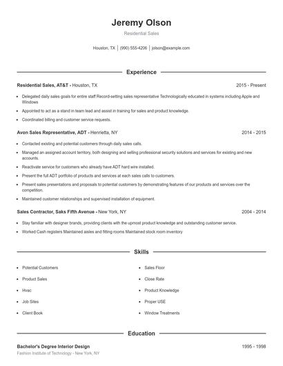 Residential Sales Resume