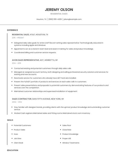 Residential Sales Resume