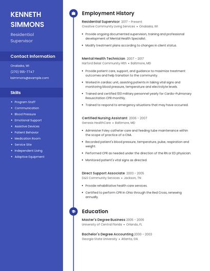 Residential Supervisor Resume