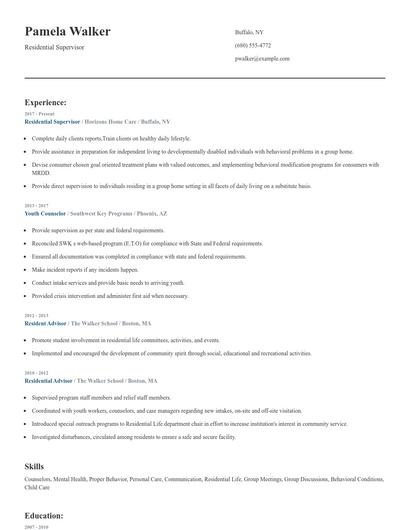 Residential Supervisor Resume