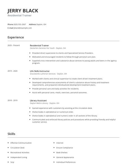 Residential Trainer Resume
