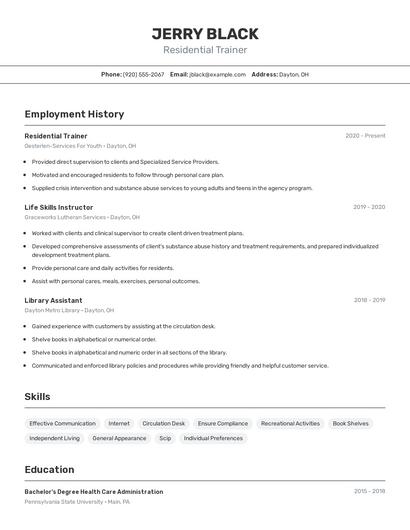 Residential Trainer Resume