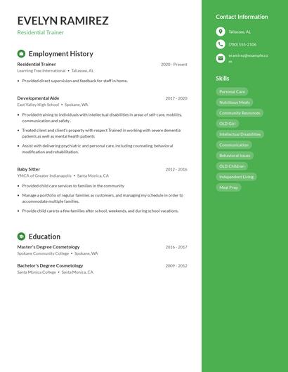Residential Trainer Resume