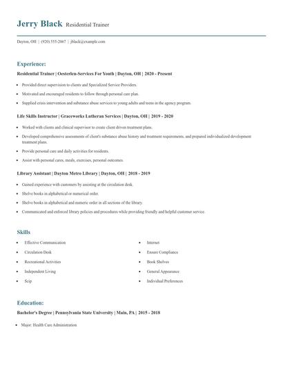 Residential Trainer Resume