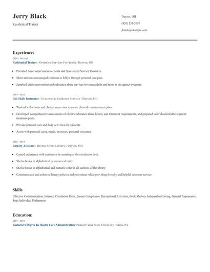 Residential Trainer Resume