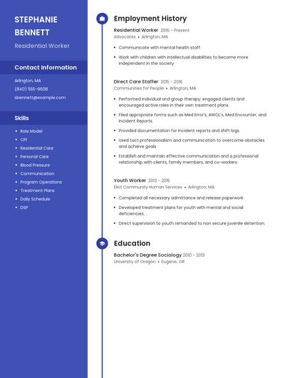 Residential Worker Resume