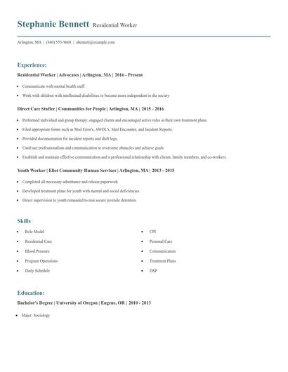 Residential Worker Resume