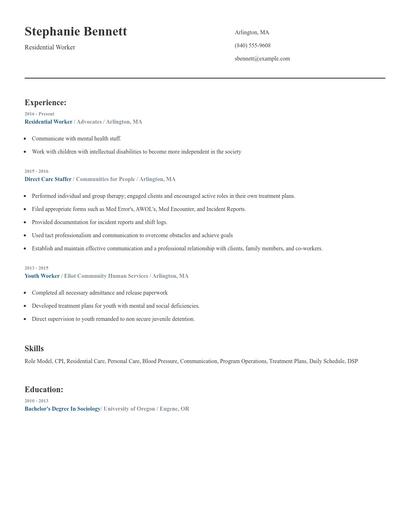 Residential Worker Resume