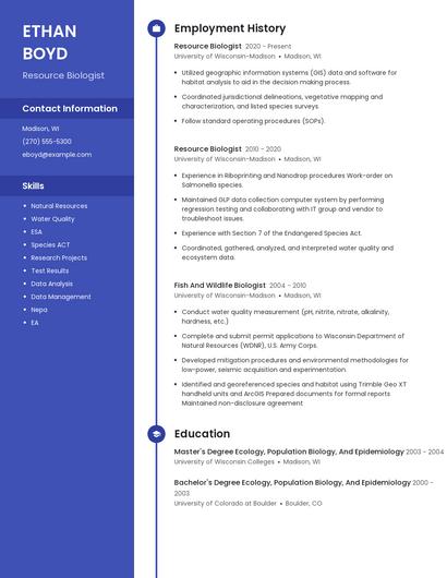 Resource Biologist Resume
