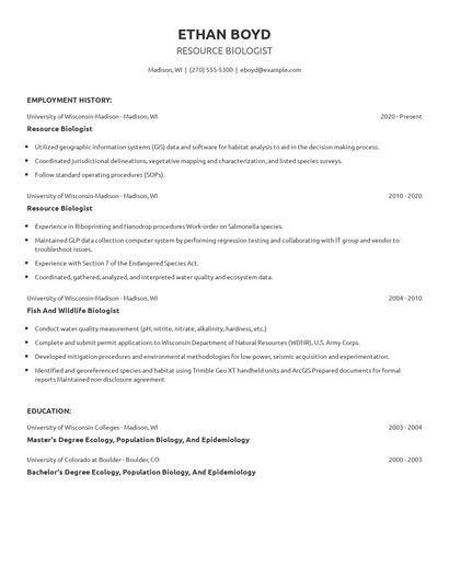 Resource Biologist Resume