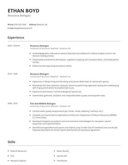 Resource Biologist Resume