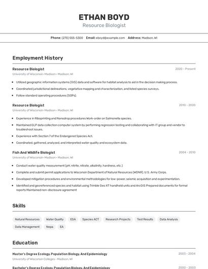 Resource Biologist Resume