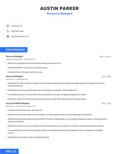 Resource Biologist Resume