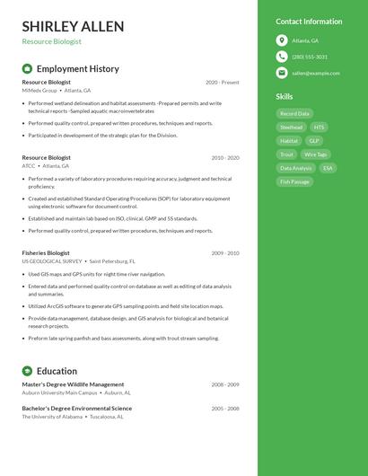 Resource Biologist Resume