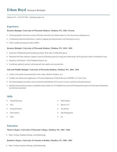 Resource Biologist Resume