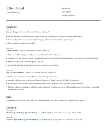 Resource Biologist Resume