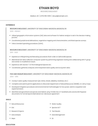 Resource Biologist Resume