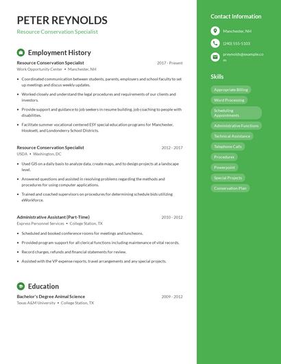 Resource Conservation Specialist Resume