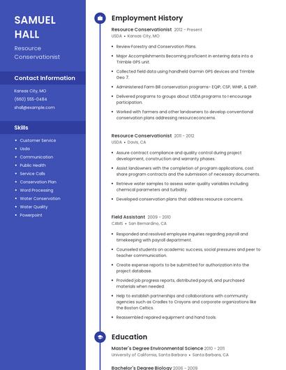 Resource Conservationist Resume