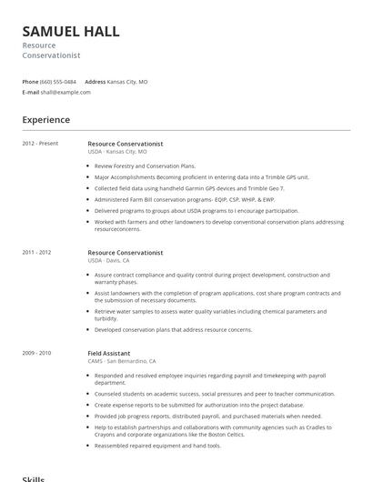 Resource Conservationist Resume