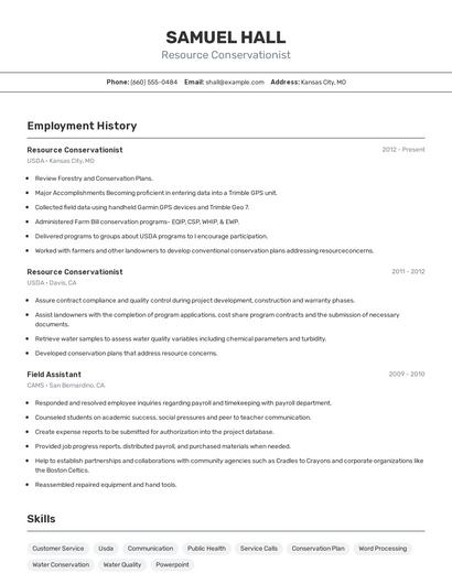 Resource Conservationist Resume